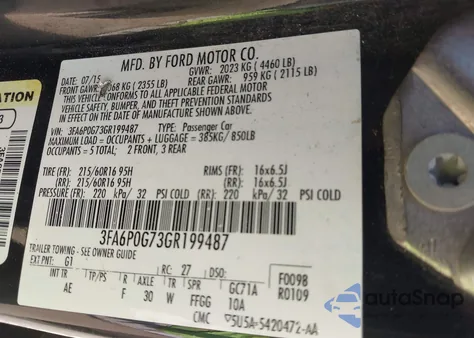 2016 Ford Fusion S from USA, damaged, VIN 3FA6P0G73GR199487